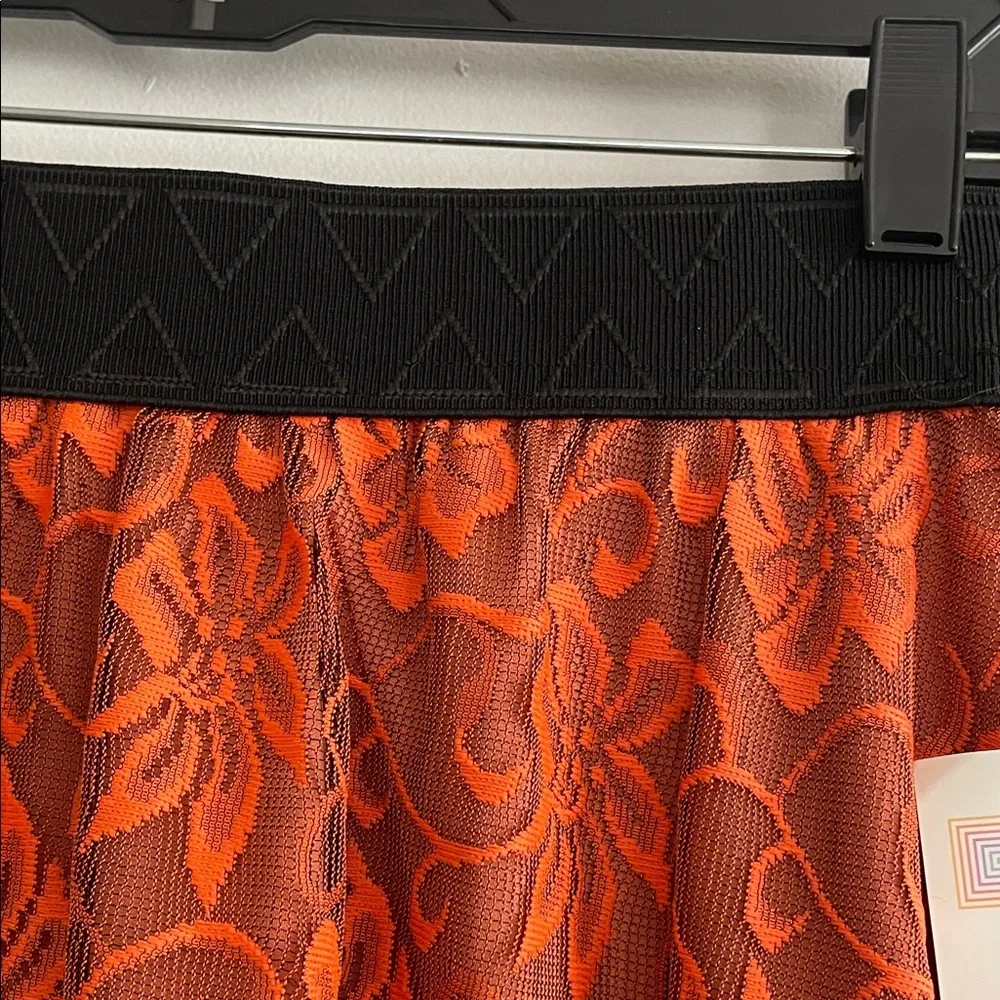 2 for $20 LuLaRoe Lucy Orange Lace Floral maxi Skirt elastic waistband lined - Picture 2 of 7